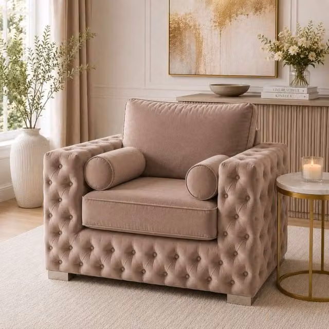 Stratus Interiors Ashley Chesterfield Plush Velvet Armchair in Taupe