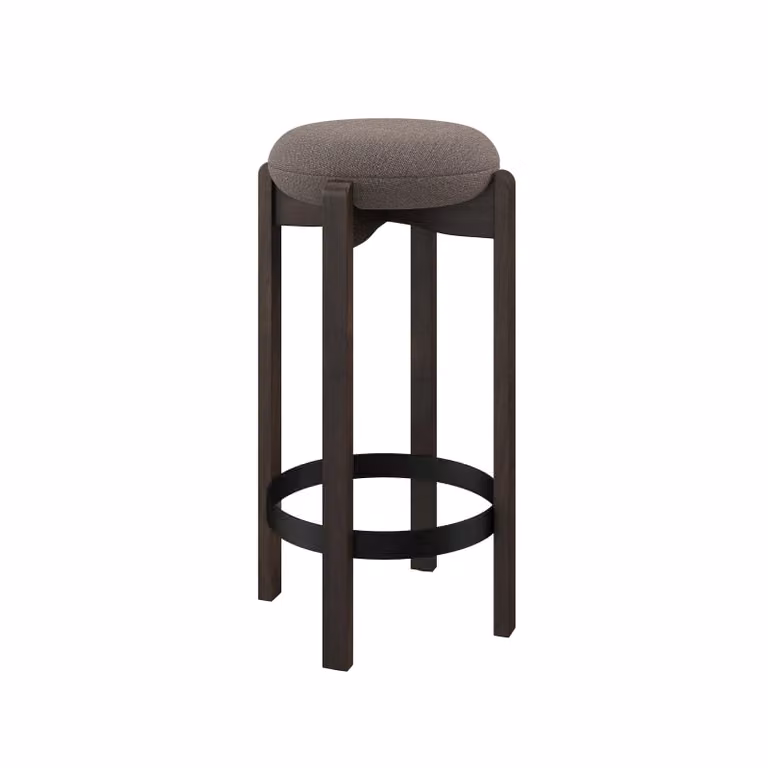 Dome Deco SEMI Bar Chair in Brown Fabric with Wood Frame