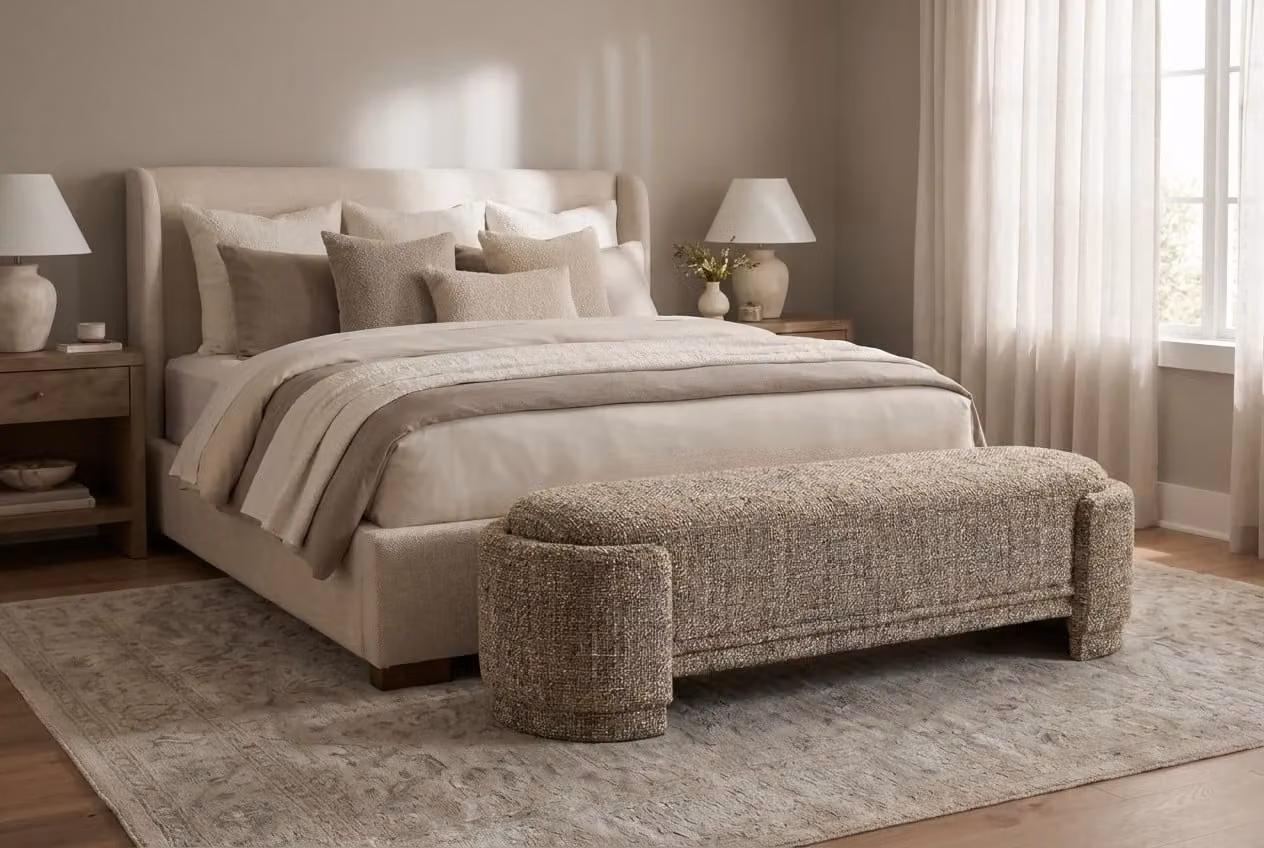Araco Atelier Luma Speckle Upholstered Bench in Beige