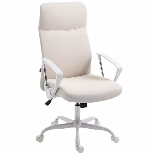 HOMCOM Fabric Swivel Task Chair for Home Office in Beige and White, W/D/H: 63.0 x 65.0 x 120.0 cm
