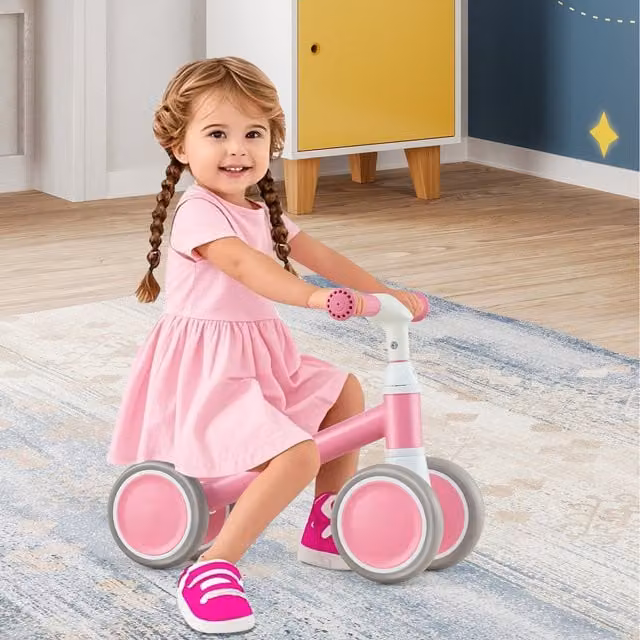 Costway Height Adjustable Baby Balance Bike in Pink