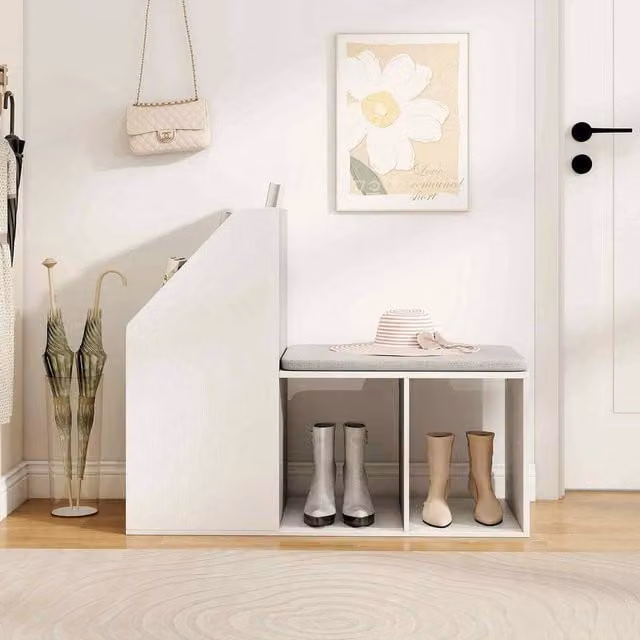 KORVIXA White Entryway Shoe Storage Bench