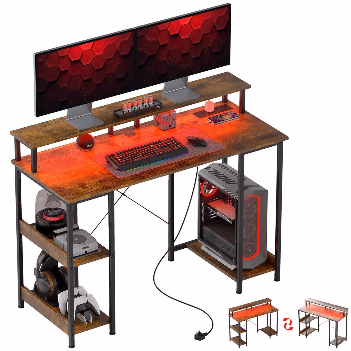 HOMCOM Reversible Computer Desk with Storage and Cable Management in Brown – 1