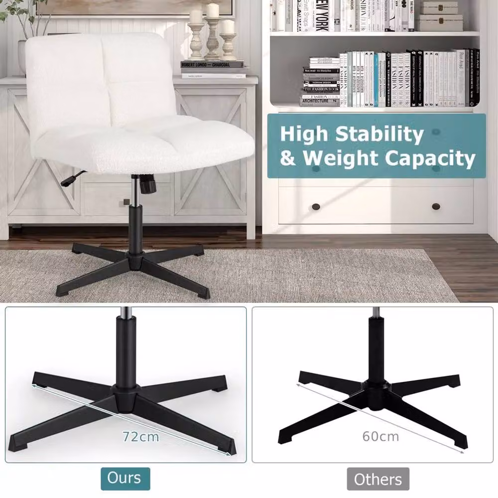 Costway White Bouclé Armless Swivel Task Chair with Height Adjustment for Home Office and Vanity – 3