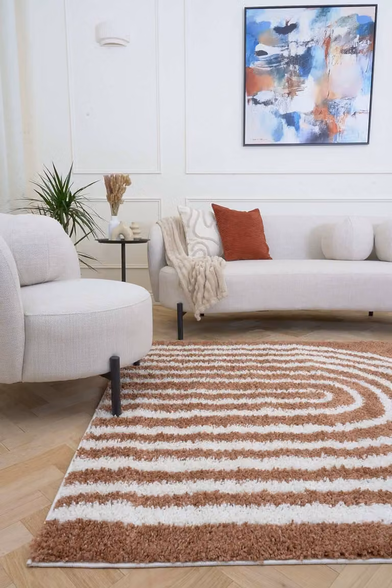 THE RUGS Moodi Rainbow Design Shaggy Soft High Pile Living Room Rug in Terracotta, W: 200 cm, L: 290 cm