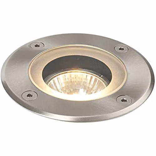 Loops Marine Grade Round Recessed Ground Light in Silver Stainless Steel with Transparent Glass, IP65 Rated, GU10 Bulb Replaceable – 1