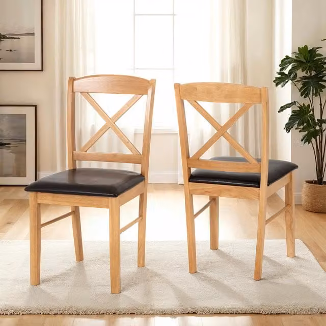 Seconique Mason Set of 2 Oak Dining Chairs with Brown Faux Leather – 1