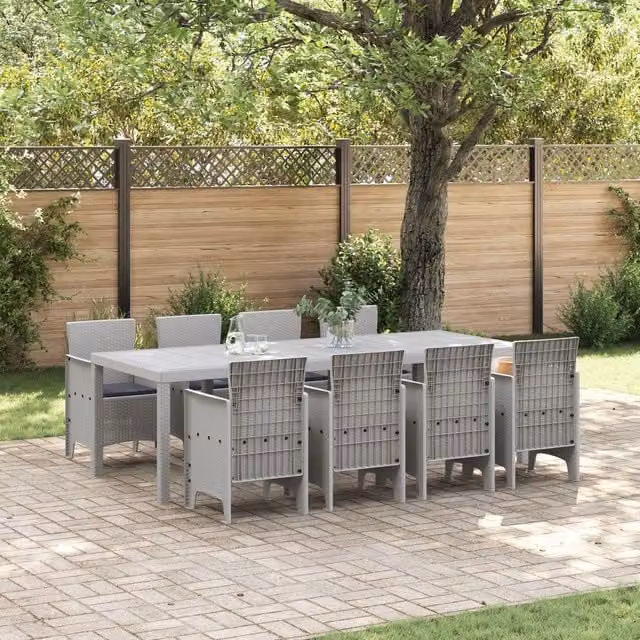Berkfield Home 9 Piece White Poly Rattan Garden Dining Set with Cushions