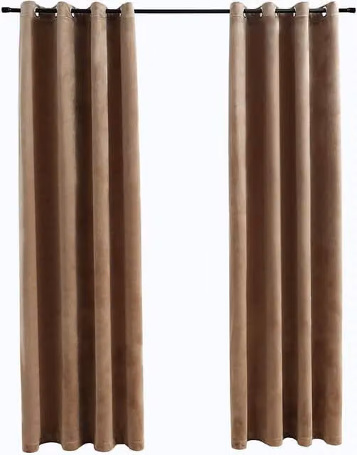 Berkfield Home Blackout Velvet Curtains in Beige, 2 Pack, W: 140 cm, H: 225 cm – 1