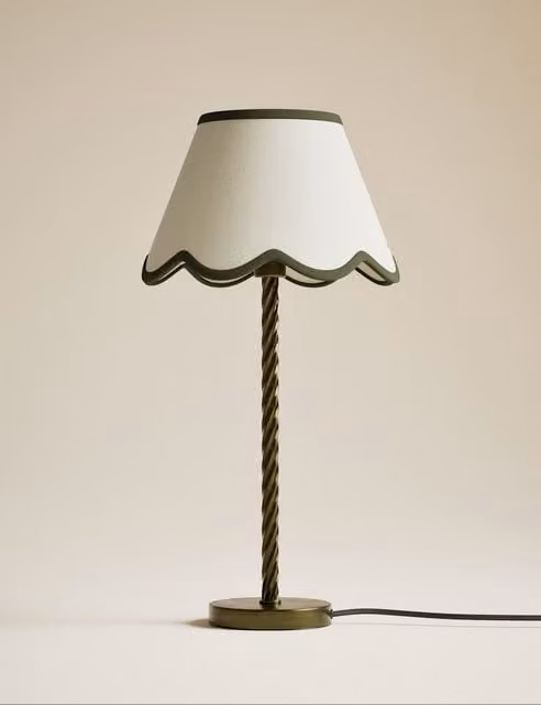 M&S Green Scallop Trim Fabric Cone Lamp Shade