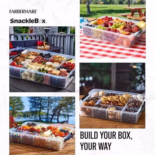 Farberware Multi-Purpose Snack Box with 11 Dividers and Bamboo Chopping Board Lid, Brown, W/D/H: 40.5 x 30 x 9.3 cm – 4