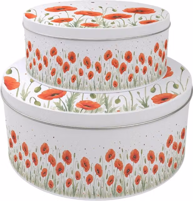 Purely Home Summer Poppies Round Cake Tin Set in Red, White and Multicolour