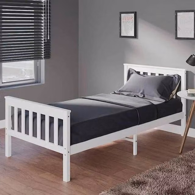 FLAVORA Shaker Style Single Pine Bed Frame in White, W/D/H: 90 x 190 cm – 1