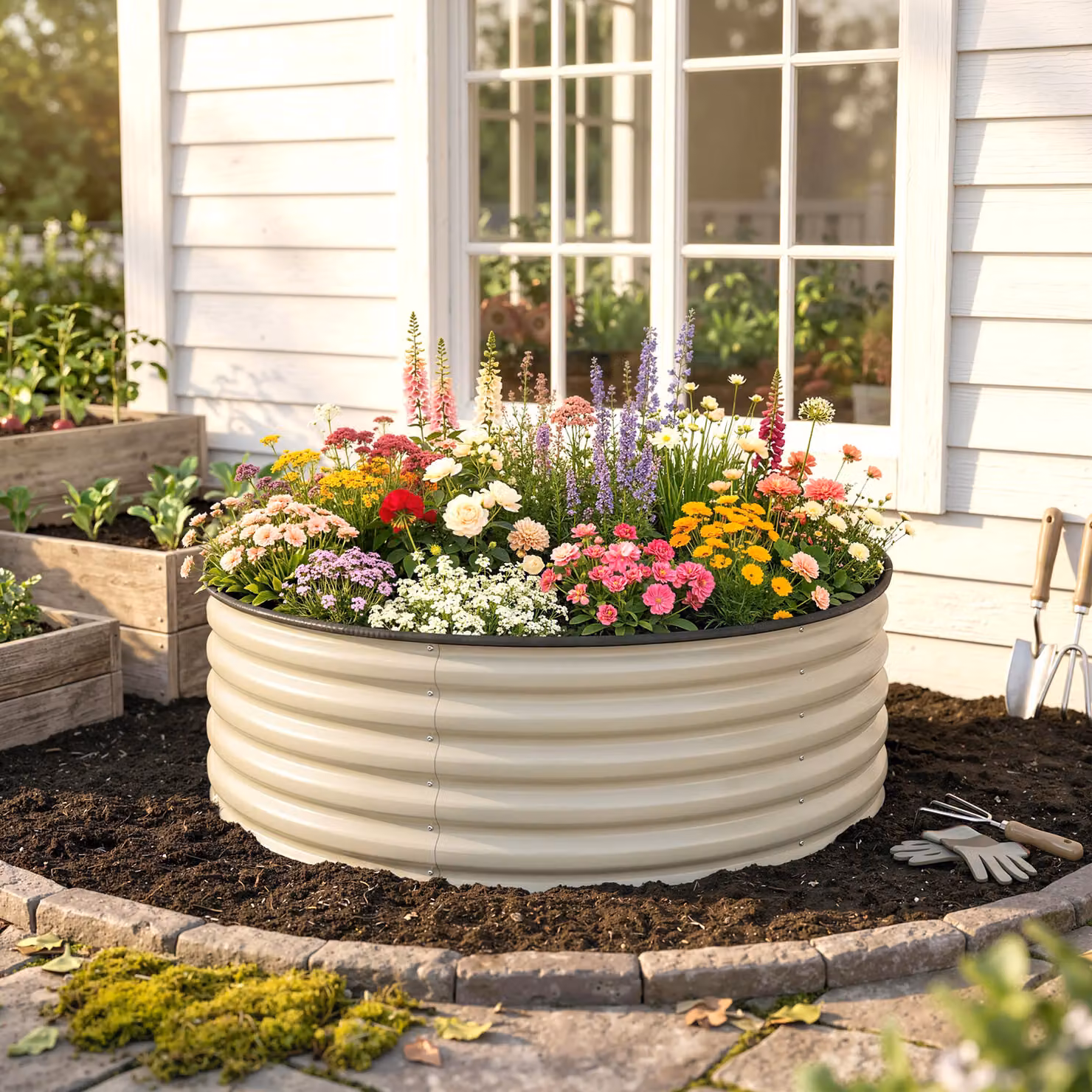 Outsunny Galvanised Steel Raised Garden Bed with Safety Edging in White, W/D/H: 120 x 120 x 43 cm – 7