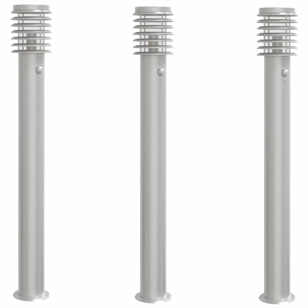 Berkfield Home Set of 3 Solar Powered Stainless Steel Outdoor Floor Lamps in Silver, Height: 110 cm – 2