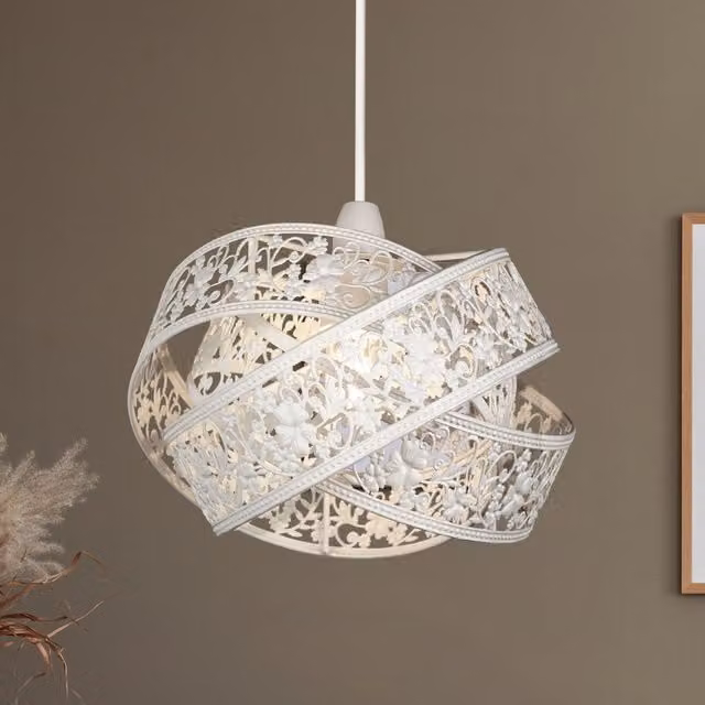 Lighting Collection Matt White 3 Layer Ball Fretwork Sphere Ceiling Shade – 2