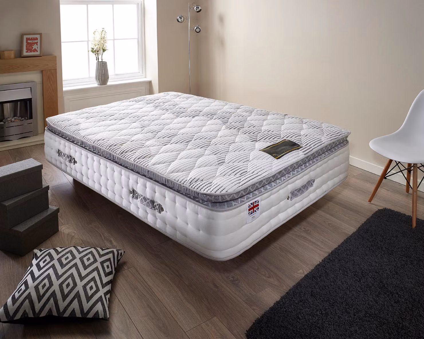 Somnior Eleanor Plush Divan Bed Set with Pillowtop Hybrid Mattress and 54 inch Headboard in White, W/D/H: 140 x 200 cm – 2