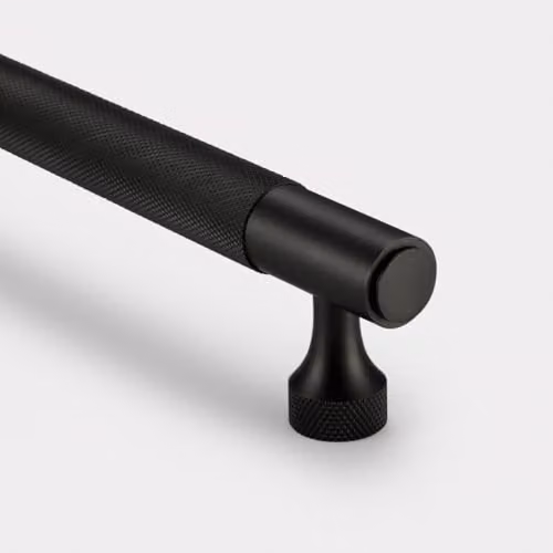 Pushka Home Solid Brass Knurled Bar Handle in Brushed Black Finish, Hole to Hole: 632 mm