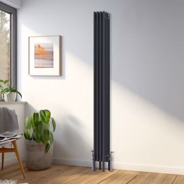 Right Radiators Anthracite Cast Iron 4 Column Vertical Radiator, H: 180 cm, W: 20 cm, D: 20 cm