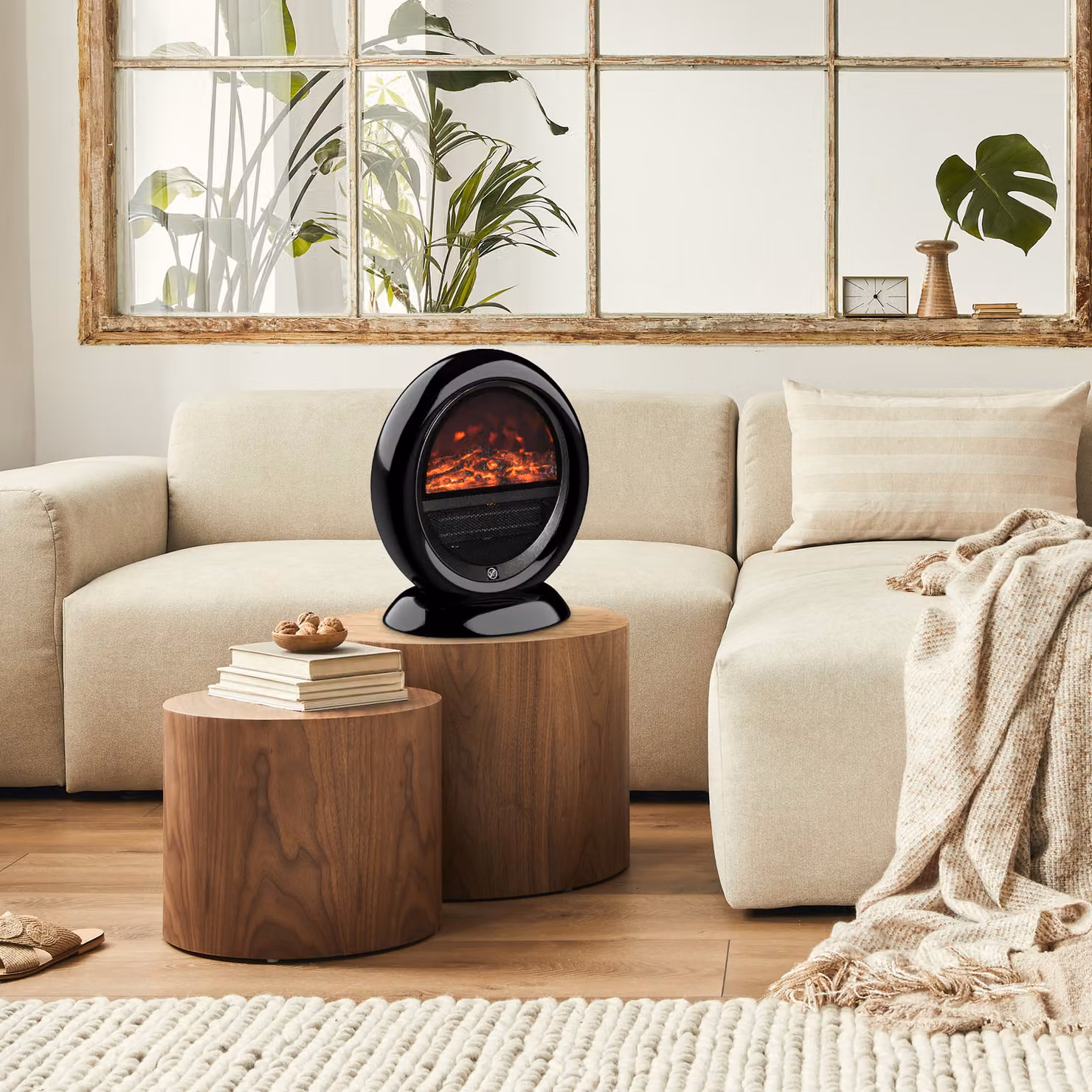 HOMCOM Freestanding Electric Fireplace Heater with Realistic Flame Effect, 1500W, Black – 6