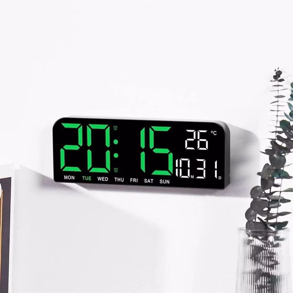 PAWNORA Black Digital LED Alarm Clock with Illuminated Display for Tabletop or Wall Use – 4