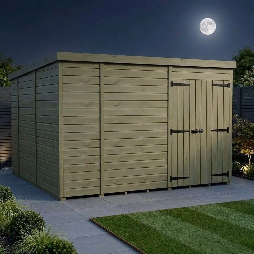 Buttercup Farm Brown Timber Pent Garden Shed with Double Doors and No Windows W: 305 cm, D: 305 cm, H: 210 cm – 3