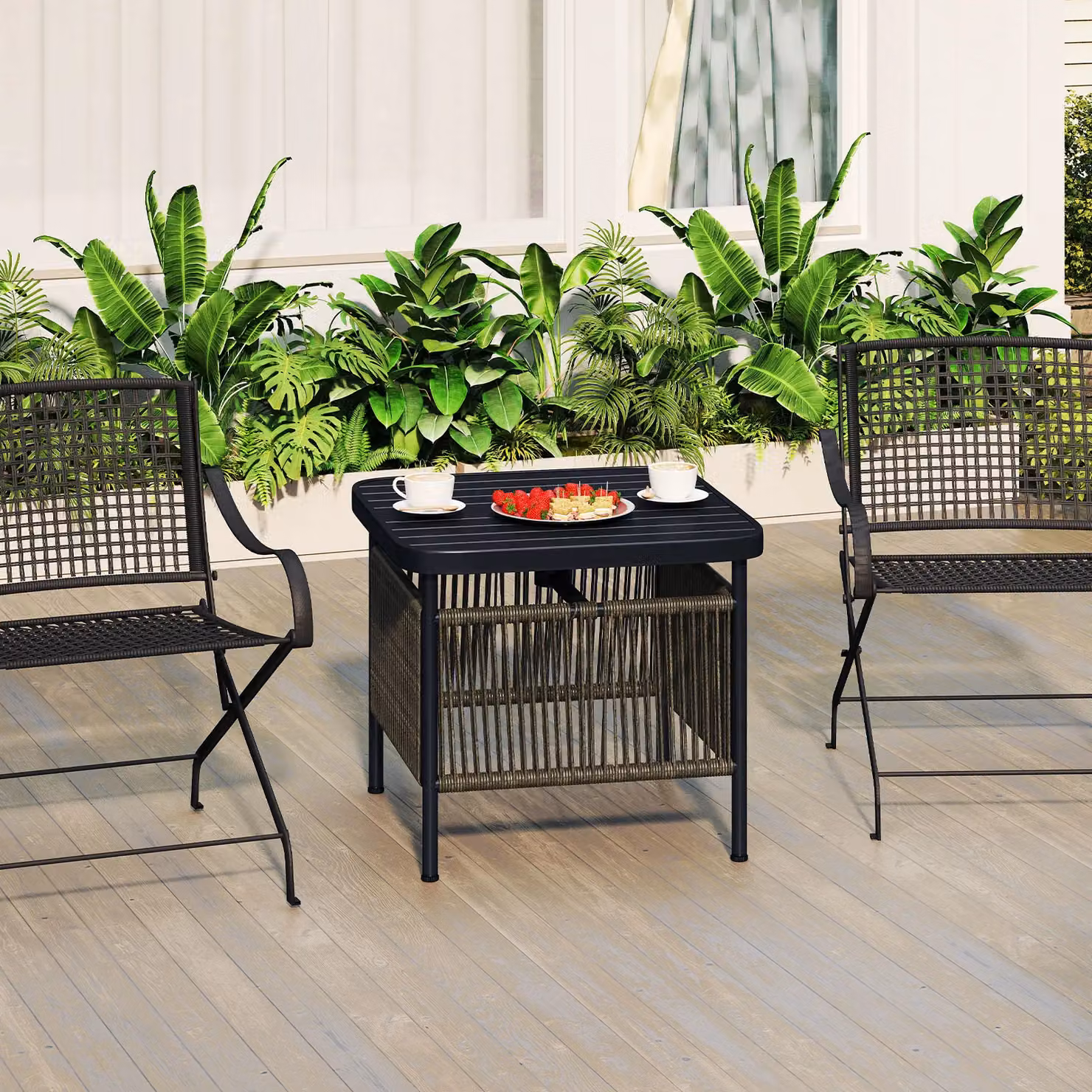 Gymax Outdoor Square PE Rattan Side Table in Dark Grey with 5cm Umbrella Hole – 7