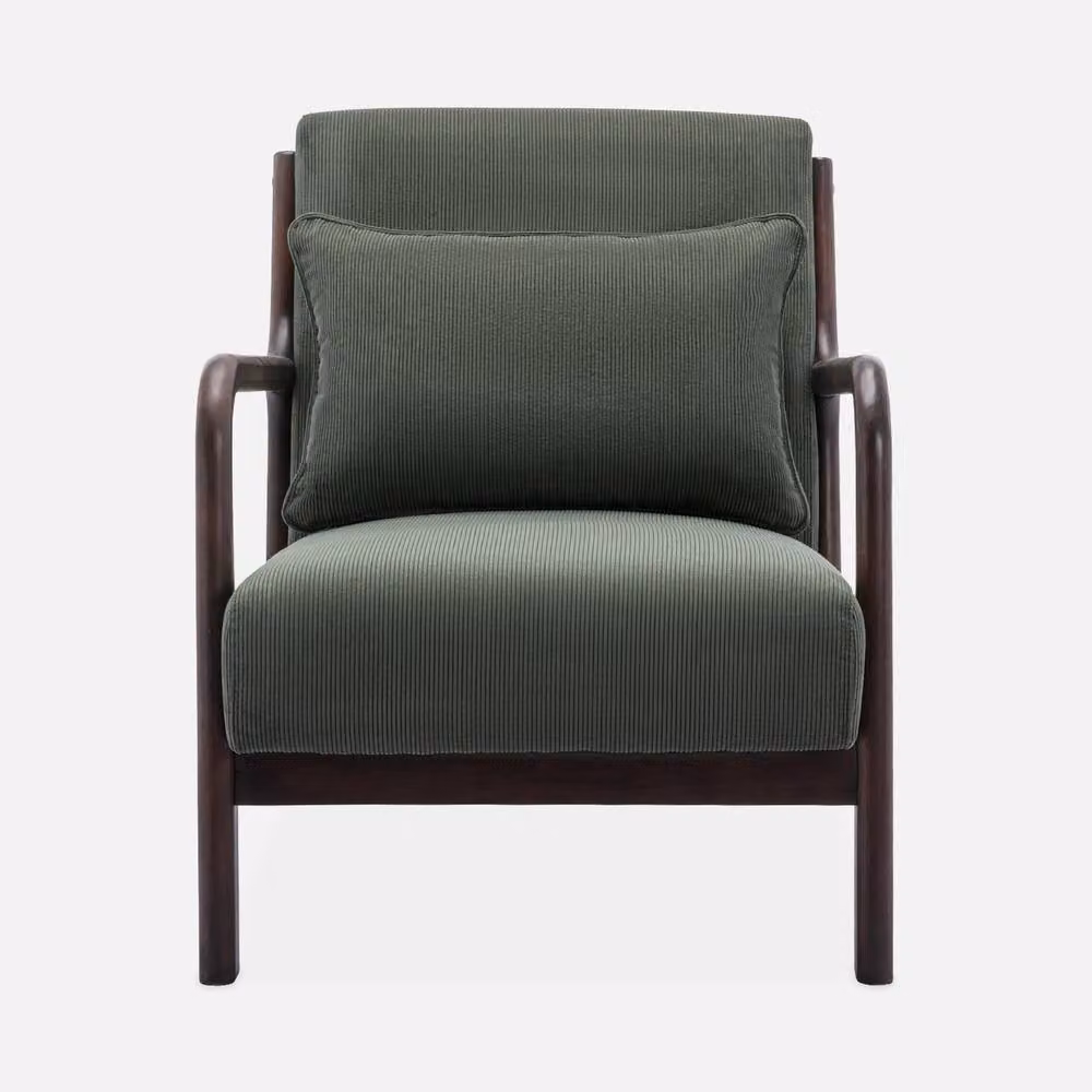 sweeek Scandi-style Armchair in Green Corduroy with Hevea Wood Frame – 2
