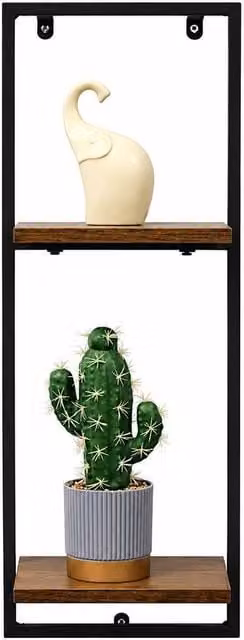 Spot On Dealz Black 2 Tier Industrial Floating Wall Shelf with Metal Frame and Oak MDF