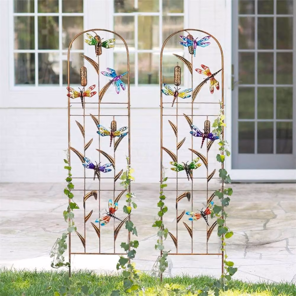 SPETLEK 2 Pack Brown Metal Dragonfly Obelisk Garden Trellis Support, H 100 cm x W 60 cm – 2