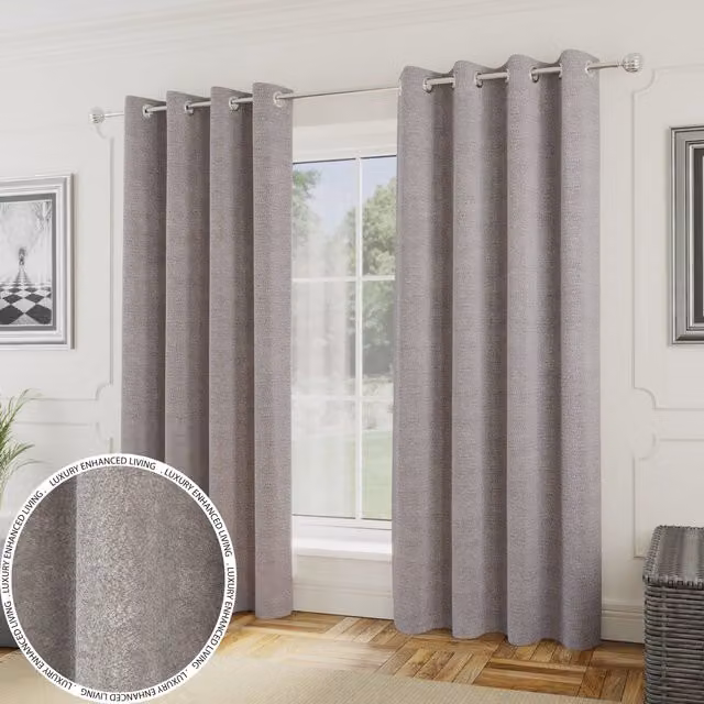 Enhanced Living Royale Boucle Grey Eyelet Curtains, Thermal and Sound Dampening, W: 168 cm, H: 137 cm – 1