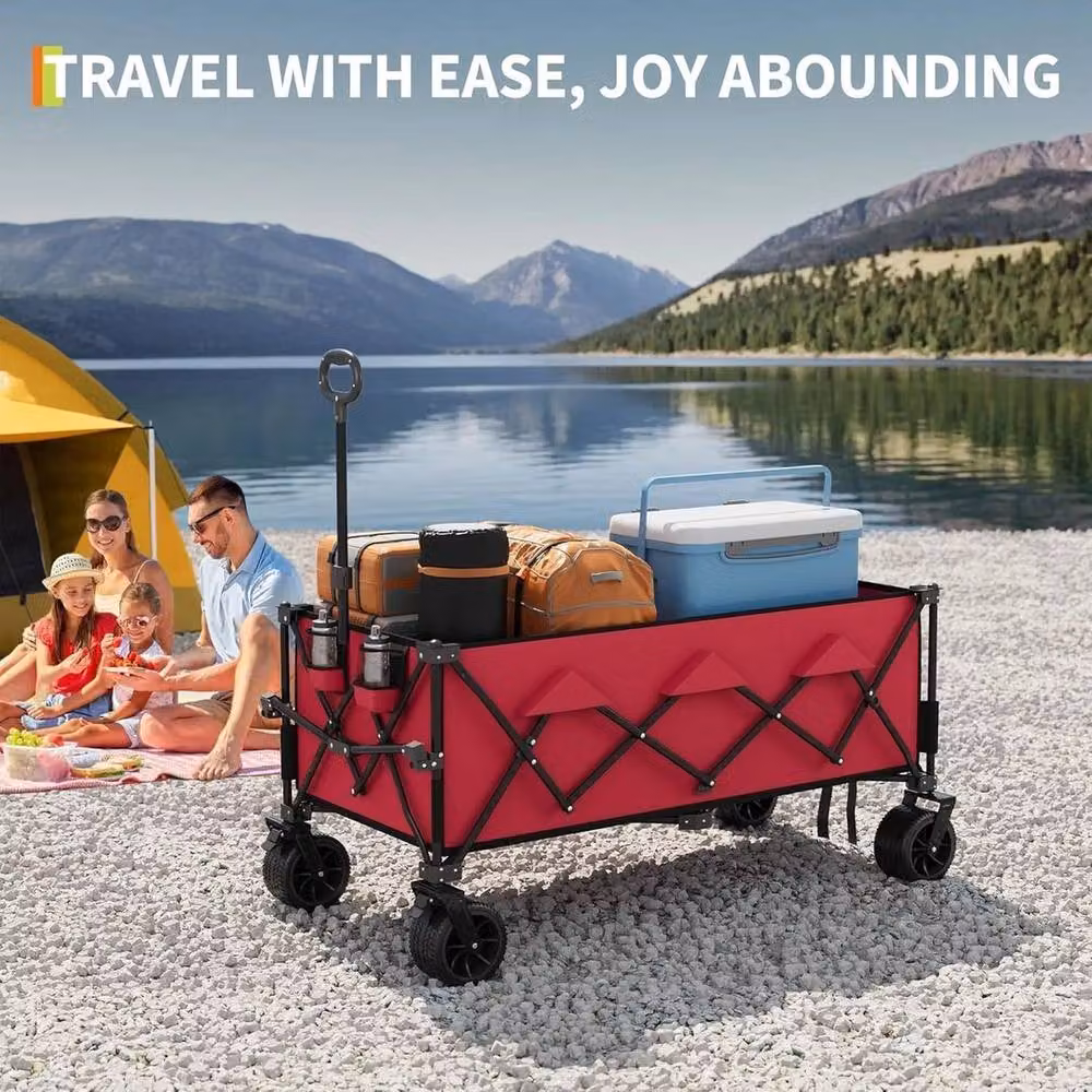 KORVIXA Extra Large Heavy Duty Foldable Wagon in Red – 3