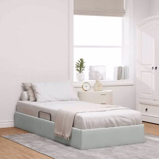 Berkfield Home Modern Velvet Storage Bed in Light Grey, W: 100 cm x D: 203 cm
