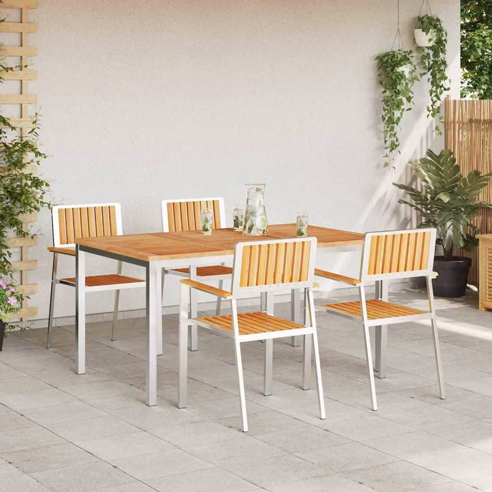 Berkfield Home Elegant 5 Piece Garden Dining Set in Brown Solid Teak Wood – 3