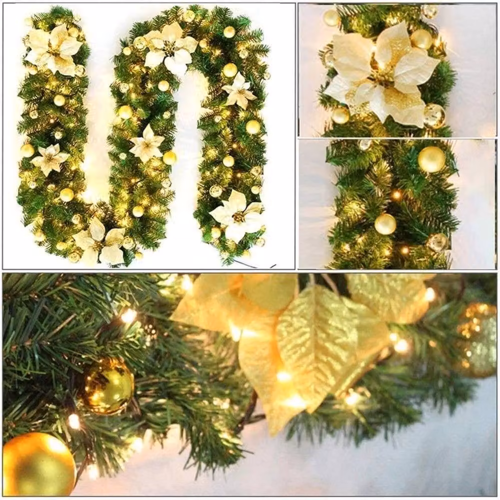 NESTLUNE Green Christmas Garland with Warm White Lights, W: 100 cm, D: 15 cm – 7