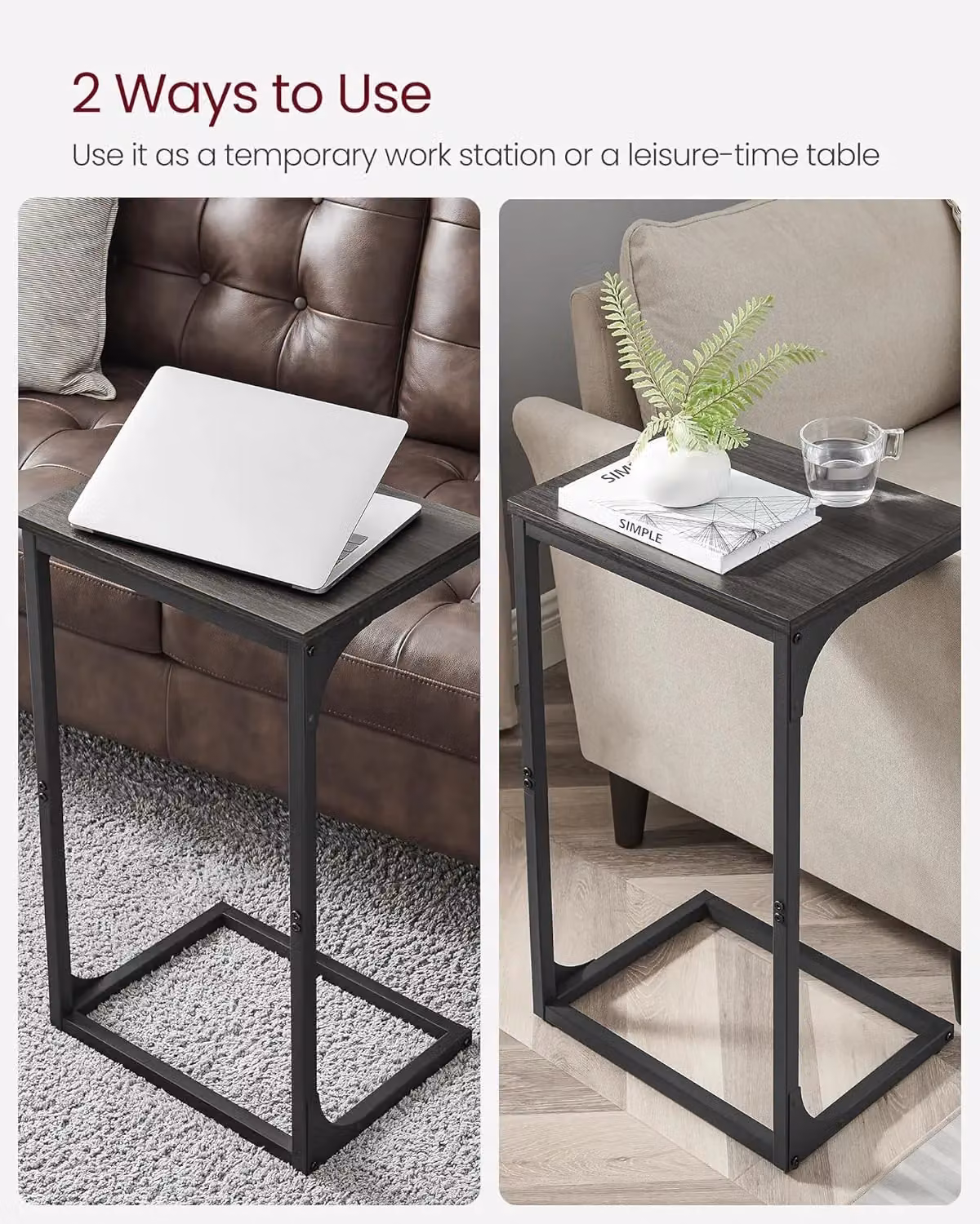 VASAGLE Industrial C-Shaped Side Table with Metal Frame in Anthracite Grey – 4
