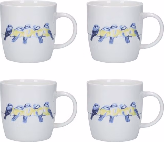 KitchenCraft 4-Piece British Birds Ceramic Mug Set in White
