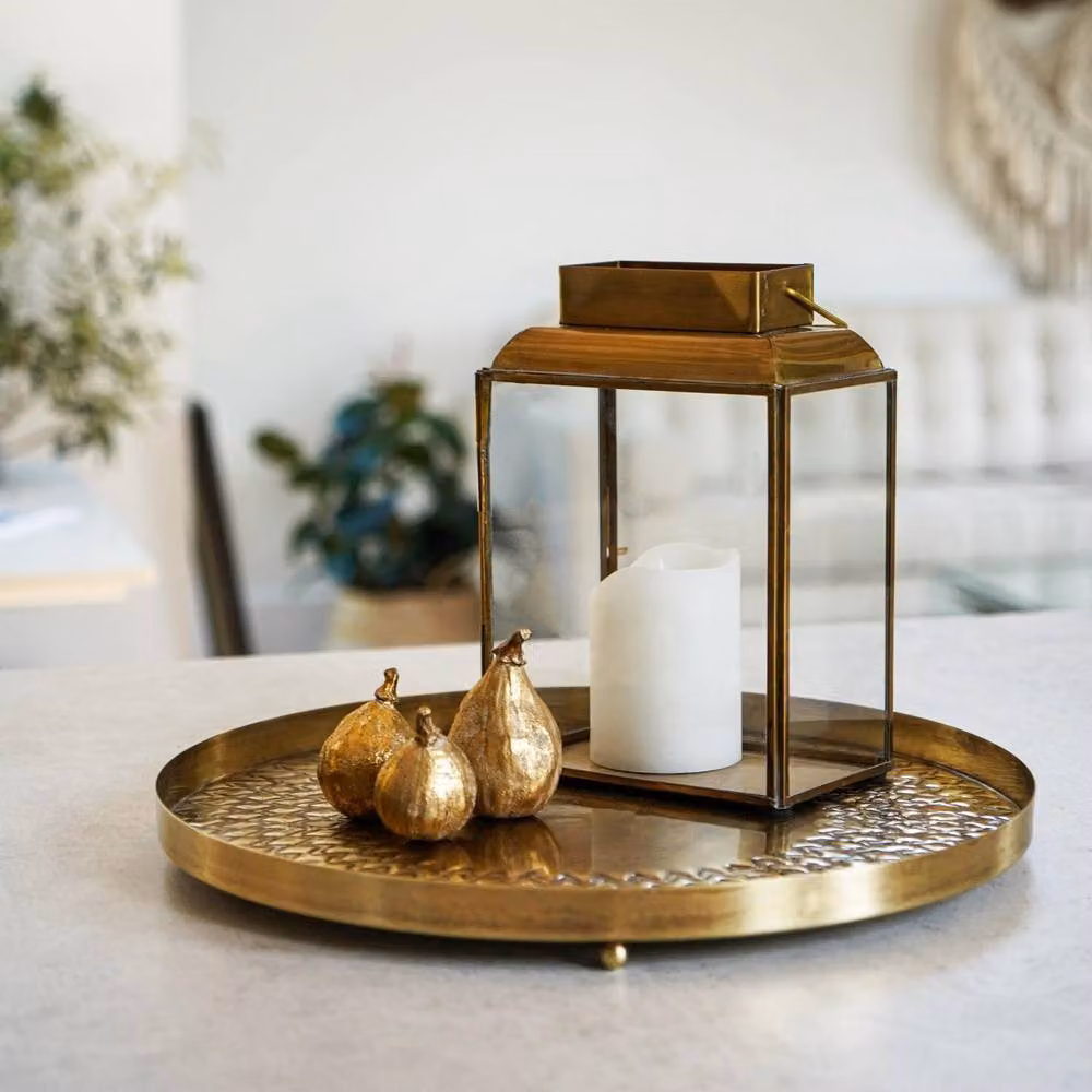 Ivyline Solis Embossed Round Metal Tray in Gold, Width: 20 cm – 2