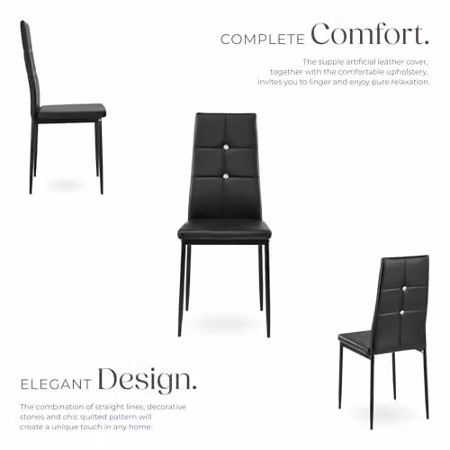 tectake Set of 8 Julien Dining Chairs in Black Synthetic Leather with Metal Frame – 5