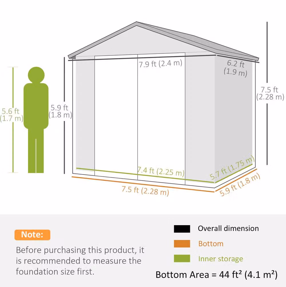 STILVORA Galvanised Steel Garden Storage Shed in Grey, W: 228 cm, D: 190 cm, H: 190 cm – 3