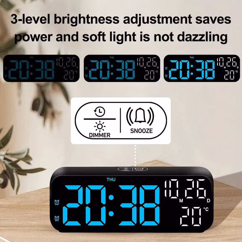 FLAVORA Digital Mirror LED Alarm Clock with Illuminated Display in Black – 3