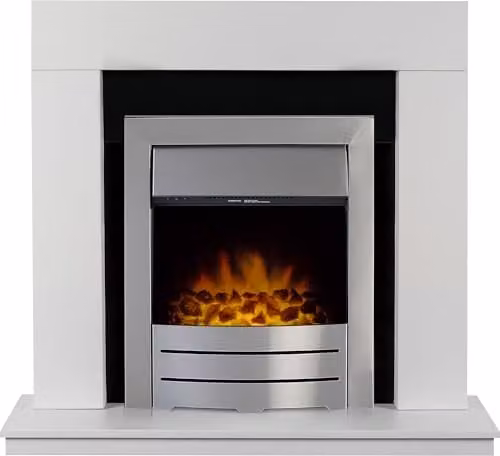 Adam Fires & Fireplaces Malmo Fireplace in White, Black and Grey with Colorado Electric Fire in Brushed Steel, 39 Inch