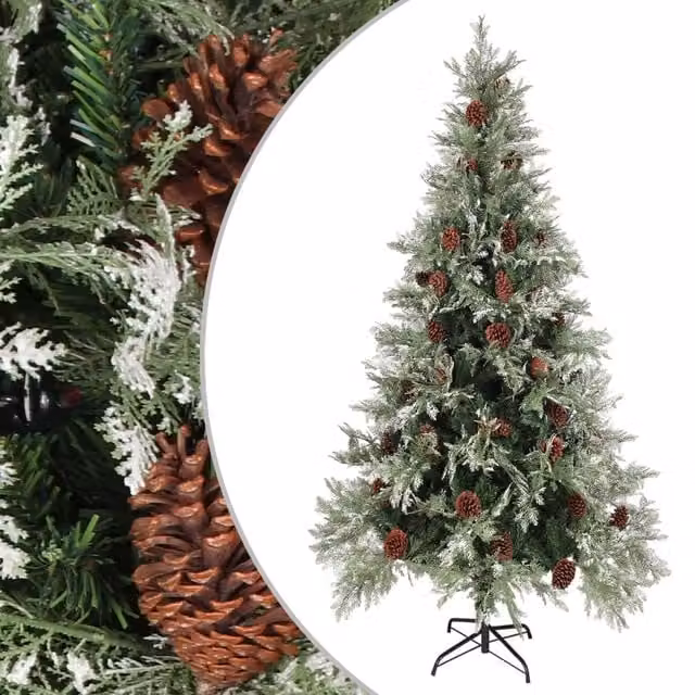 Berkfield Home Christmas Tree with Pine Cones in Green and White, Height: 225 cm – 1