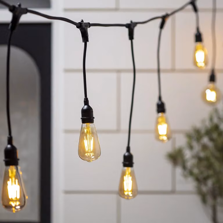 Ingenious Connect Black and Amber LED Squirrel Cage Festoon Light Bundle with 10 Amber Glass Bulbs and Power Supply
