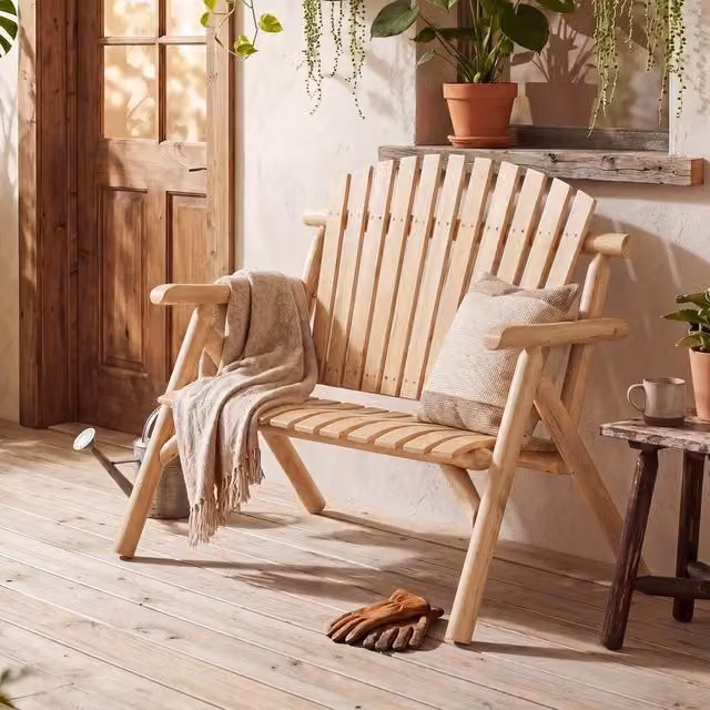 VOGREX Solid Wood Outdoor Garden Loveseat in Beige – 1