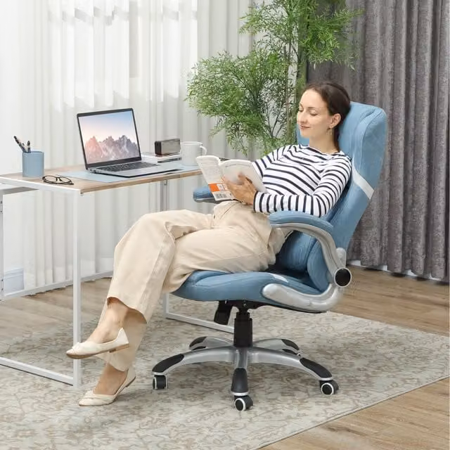 Vinsetto Blue Fabric Executive Office Chair with Adjustable Lumbar Support and Armrests