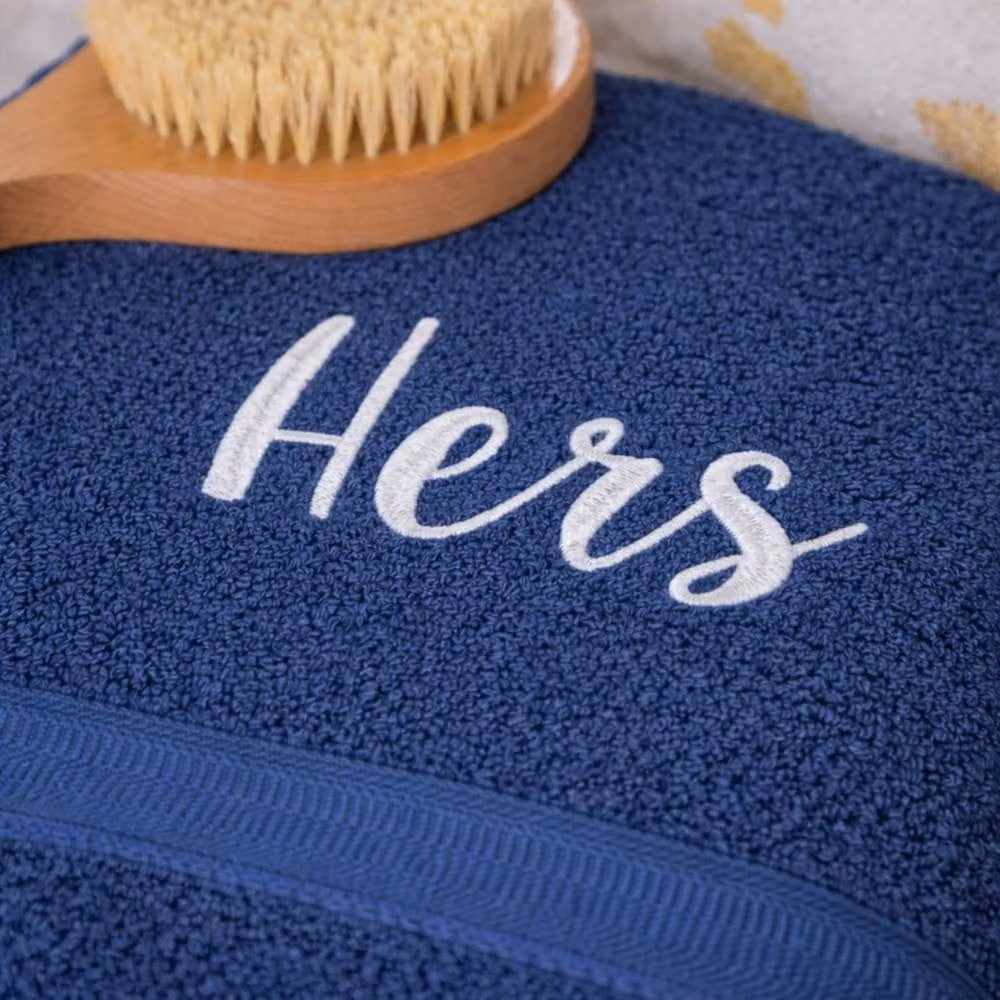 Duncan Stewart Personalised Navy Blue Cotton Terry Bath Towel Set for Adults