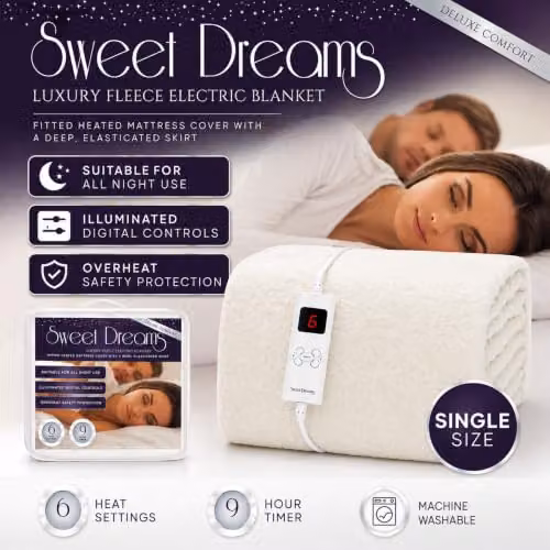 Sweet Dreams Single Size White Fleece Electric Heated Mattress Cover with Digital Control and Overheat Protection, W/D/H: 90 x 200 cm – 8