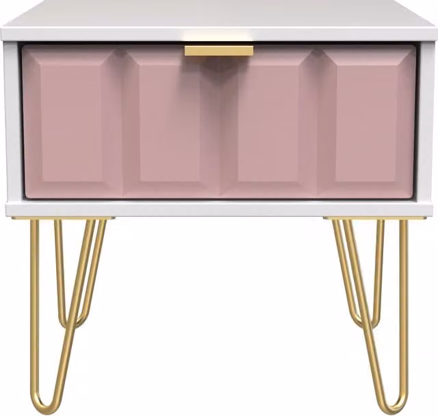 Ready Assembled 2 U Metro 1 Drawer Bedside Table in Dusty Pink and Gold