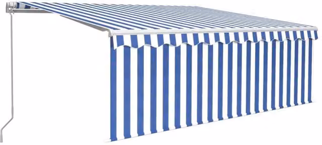 Berkfield Home Manual Retractable Awning with Blind and LED, Blue and White Striped, W: 450 cm, D: 300 cm, H: 120 cm